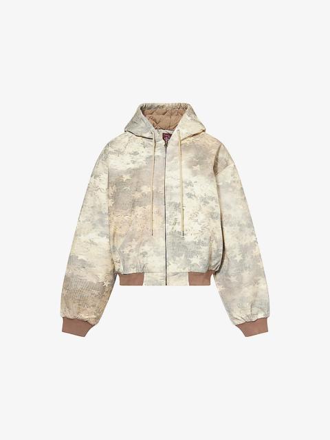 Praying Star-Print Hooded Cotton Bomber Jacket