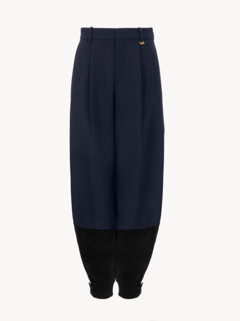 Chloé HIGH-RISE BARREL PANTS IN WOOL CRÊPE & SUEDE LEATHER