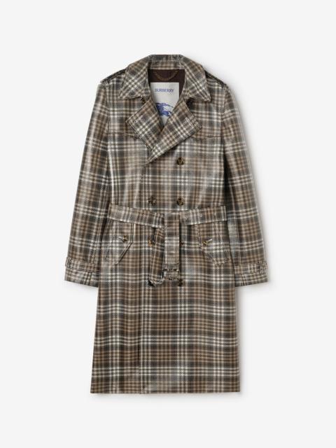 Burberry Long Check Coated Raffia-effect Foxfield Trench Coat