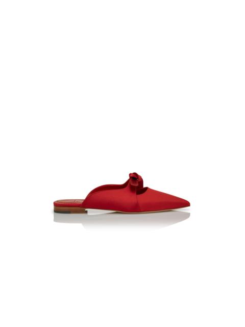 Manolo Blahnik Red Crepe De Chine Bow Flat Mules