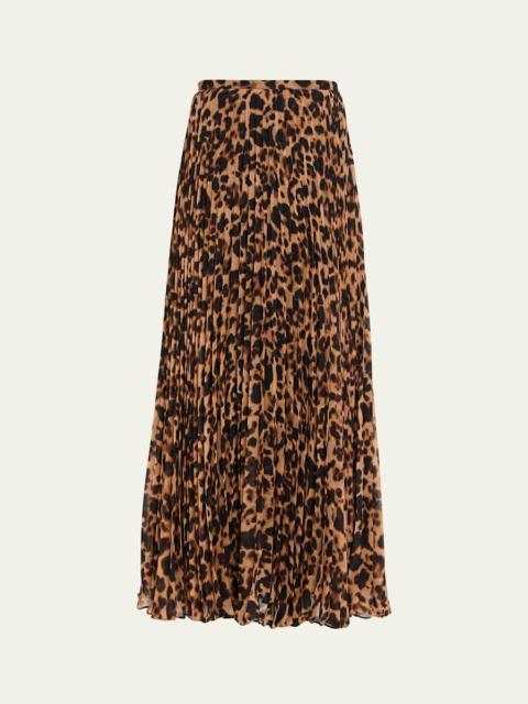 L'AGENCE Torin Leopard Pleated Maxi Skirt