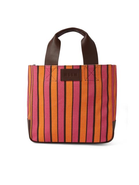 MSGM Striped cotton tote bag with leather handles