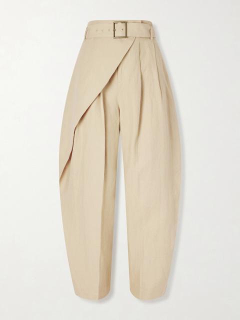 Polo Ralph Lauren Belted Wrap-effect Pleated Linen Tapered Pants