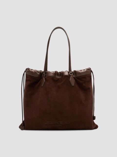 JIMMY CHOO Women's Drawstring Large Suede & Leather Tote Bag - Chocolate Light Gold