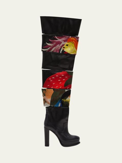 Alexander McQueen Slashed Embroidered Thigh-High Platform Boots
