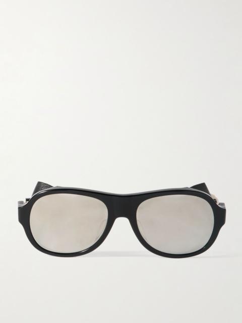CELINE Aviator-style leather-trimmed acetate sunglasses Black
