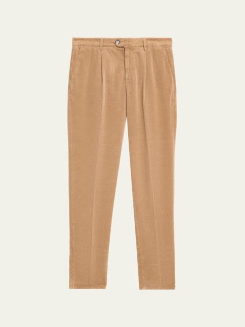 Brunello Cucinelli Men's Corduroy Tapered Leg Single-Pleated Pants