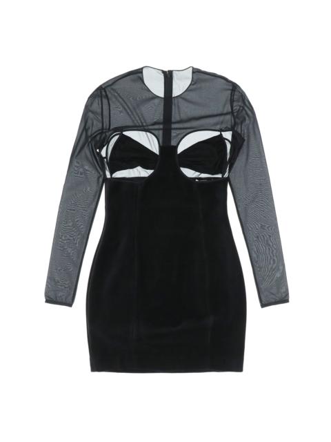 NENSI DOJAKA LONG SLEEVE MINI DRESS WITH DRAPED BRA / BLK