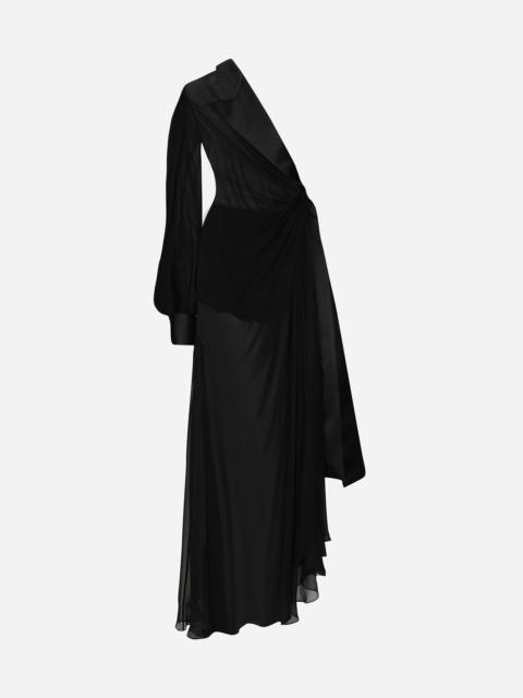 Long chiffon one-shoulder dress