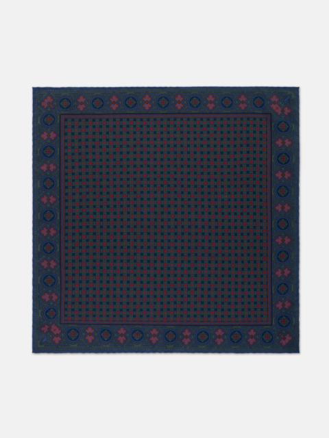 J. PRESS MADE-IN-ENGLAND NAVY PRINTED SQUARES SILK POCKET SQUARE