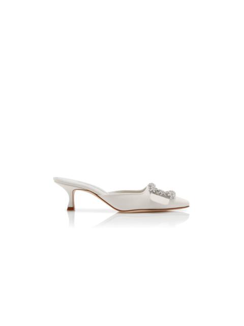 Manolo Blahnik White Satin Crystal Buckle Mules