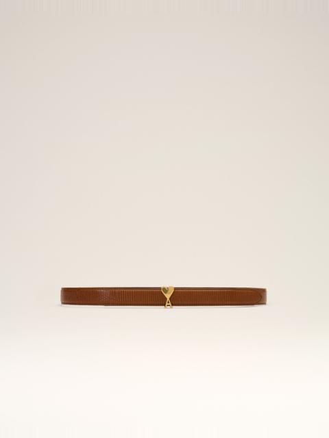 AMI Paris BROWN LIZARD COWHIDE LEATHER BELT 25MM WITH AMI DE COEUR BUCKLE