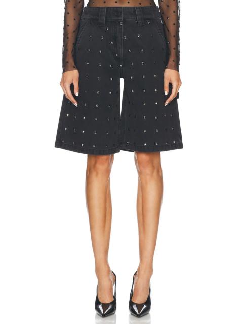 David Koma Allover Rhinestone Crystal Denim Short