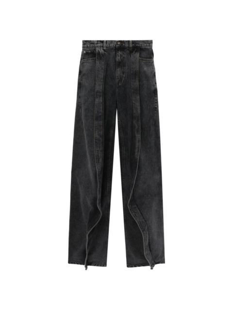 mid-wash high-rise jeans