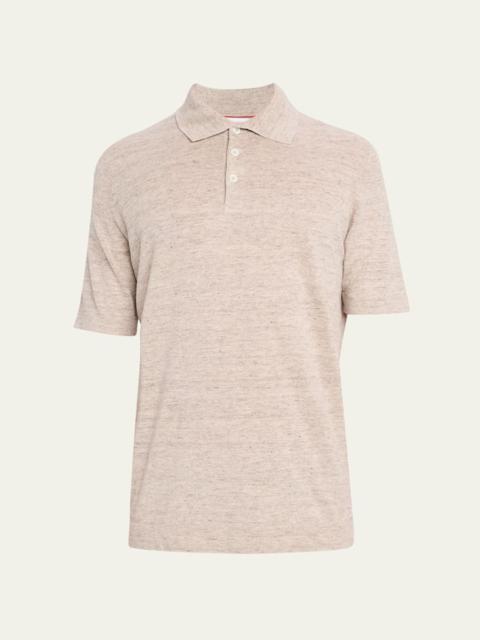 Brunello Cucinelli Men's Linen and Cotton Heathered Polo Shirt