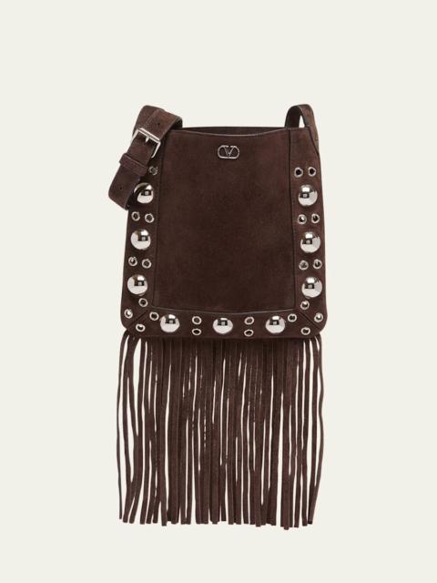 Valentino Small Studded Fringe Suede Crossbody Bag