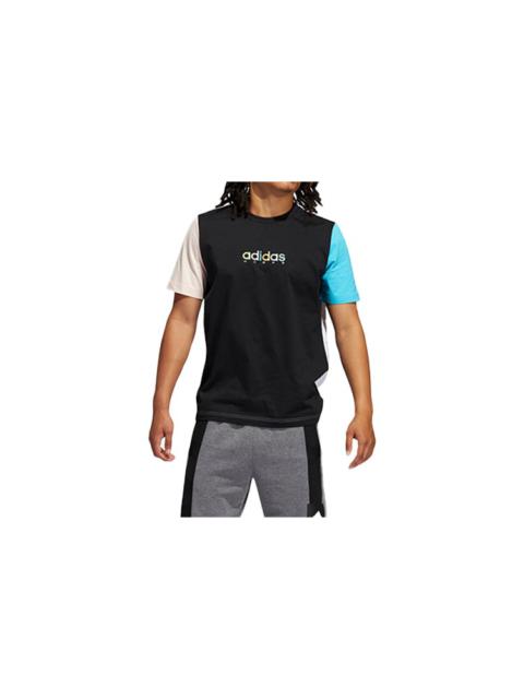 adidas adidas Color Block Printing Logo Basketball Short Sleeve Black GP4021