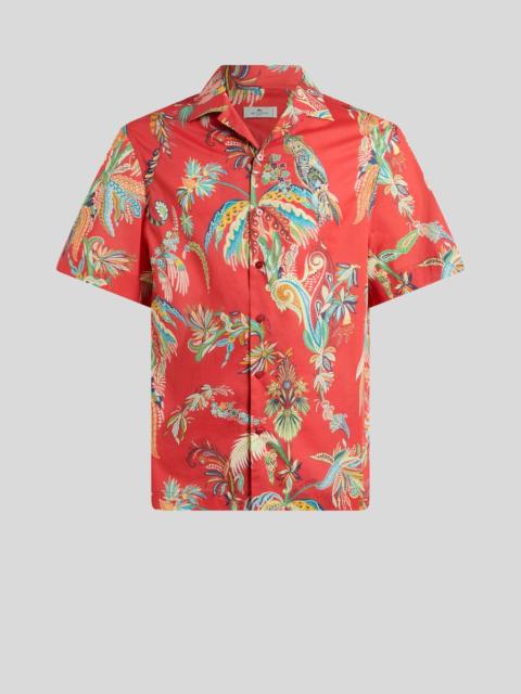Etro COTTON BOWLING SHIRT WITH PLACED PARROT AND PALM TREE PRINT