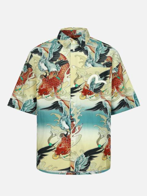 COLORFUL SEAGULL AND CARP PRINT LOOSE FIT SHORT SLEEVE SHIRT