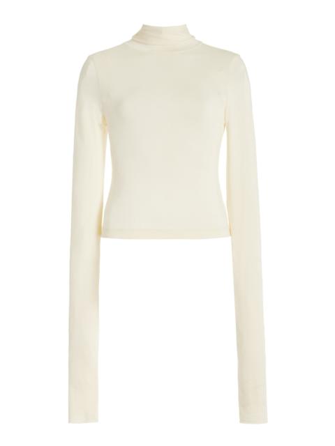 ÉTERNE Cropped Jersey Turtleneck Top ivory