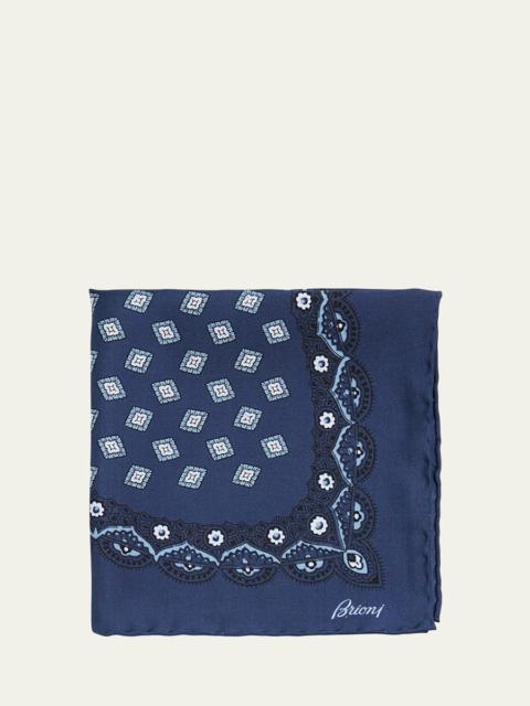 Brioni Men's Medallion-Print Silk Pocket Square