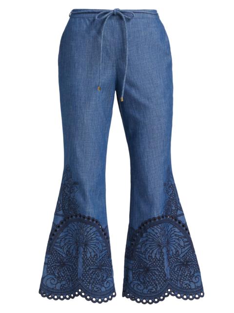 Zimmermann Women's Coco Embroidered Cotton Flared Pants - Railway Blue