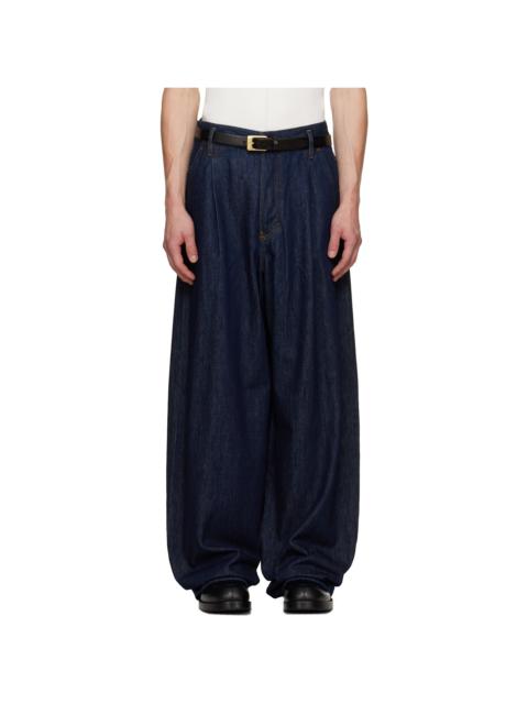 Dries Van Noten Navy Pleated Jeans