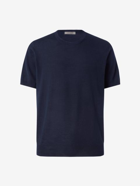 CORNELIANI Navy blue crew neck pure wool t-shirt