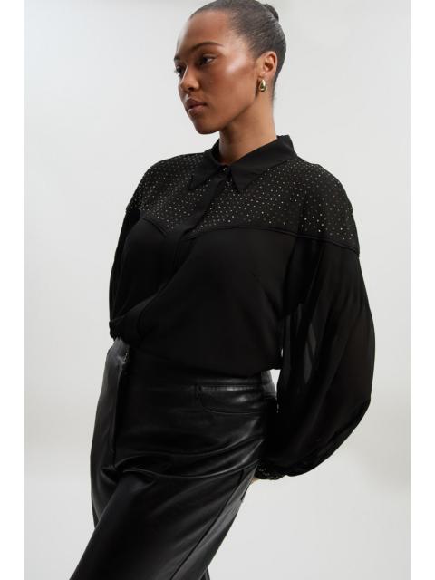 KAREN MILLEN Plus Size Hotfix Studded Long Sleeve Woven Shirt