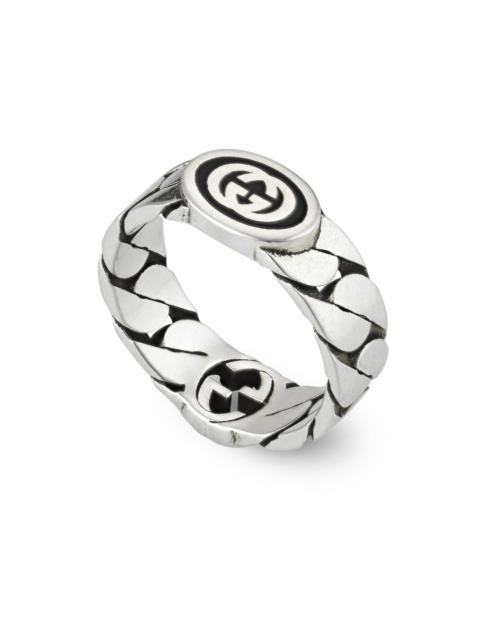 GUCCI Men's Interlocking G Ring Gourmette Sterling Silver & Enamel Ring - Silver