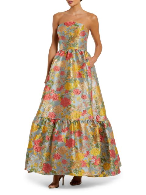 MAC DUGGAL Women's Floral Brocade Ruffle-Hem Strapless Gown - Turquoise Mutli