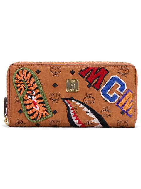 MCM MCM x BAPE Shark Zip Around Wallet Visetos Large Cognac