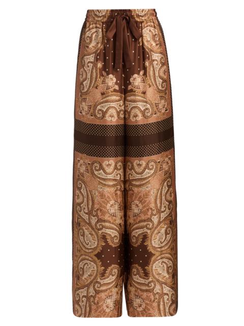 Zimmermann Women's Luna Printed Silk Track Pants - Caramel Paisley