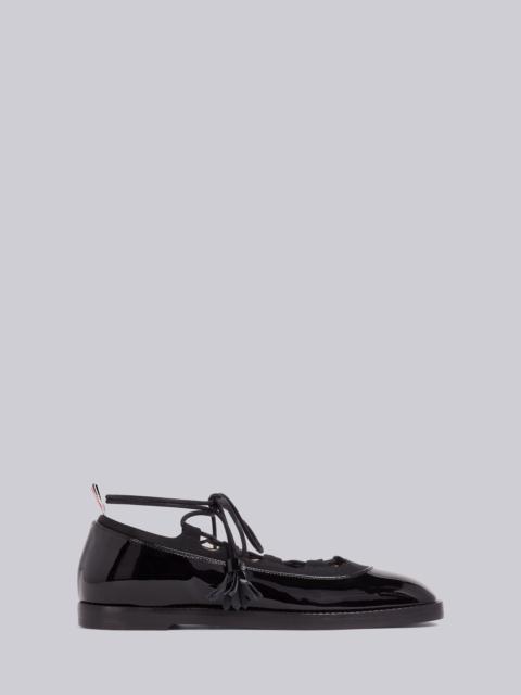 Thom Browne Black Calfskin Patent Leather Ghillie Ballerina Flat