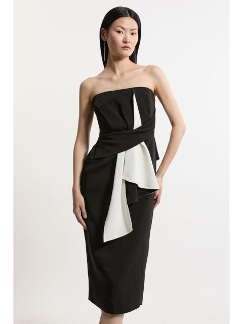 KAREN MILLEN Petite Archive Collection -Bow Detail Crepe Bandeau Midi Dress