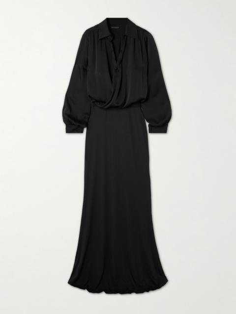 KIKI DE MONTPARNASSE Wrap-effect Draped Silk-satin And Stretch-jersey Maxi Shirt Dress