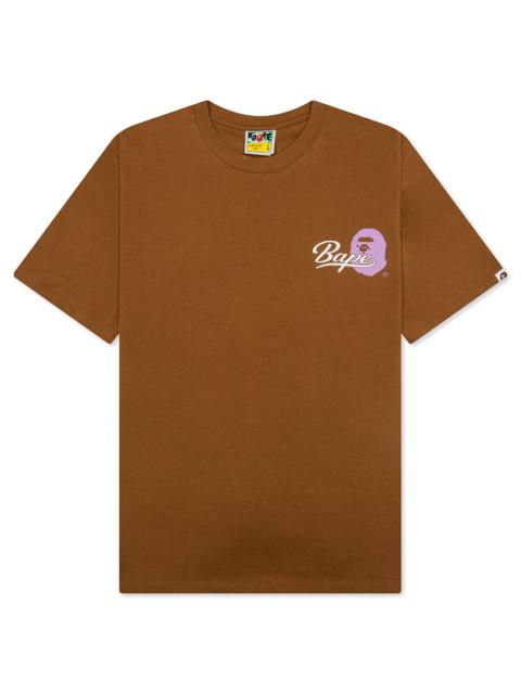 CURSIVE COLLEGE LOGO RELAXED FIT TEE - BROWN