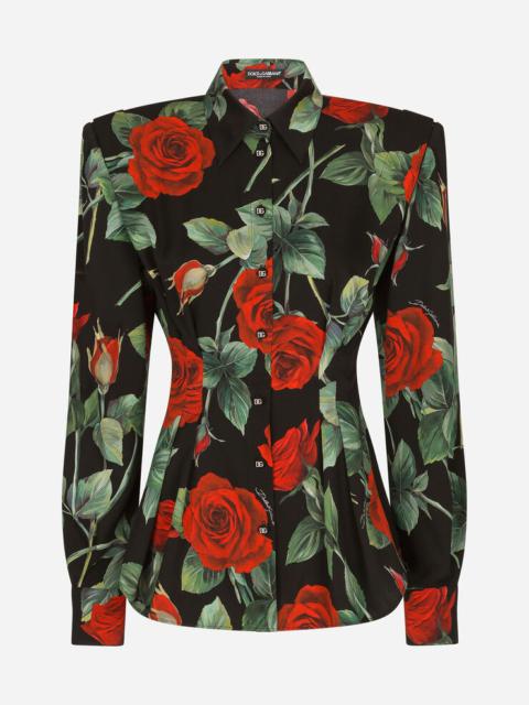 Rose-print charmeuse shirt