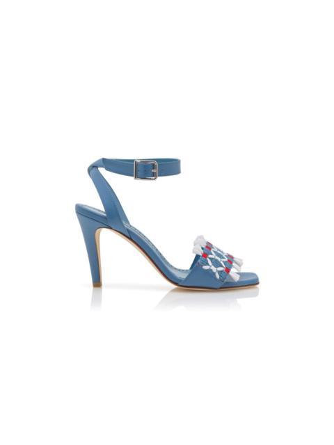 Manolo Blahnik Blue Nappa Leather Ankle Strap Sandals