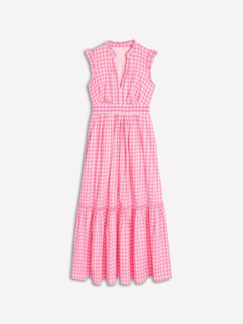 BODEN Wren Tiered Midi Dress-Salmon Pink Gingham
