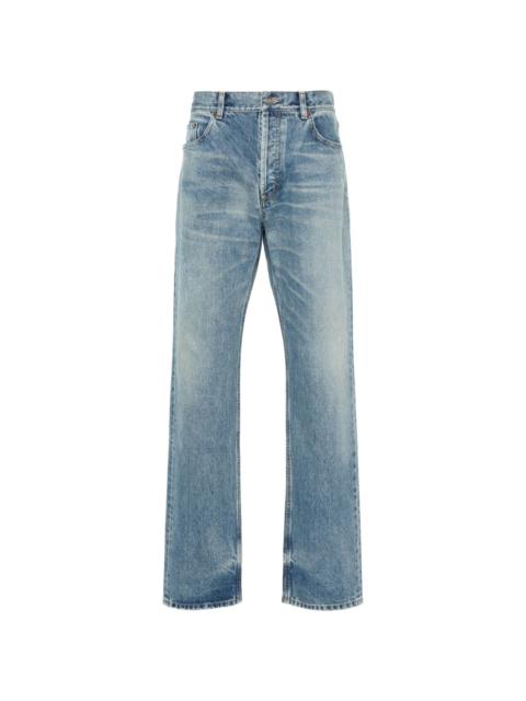 stonewashed distressed straight jeans