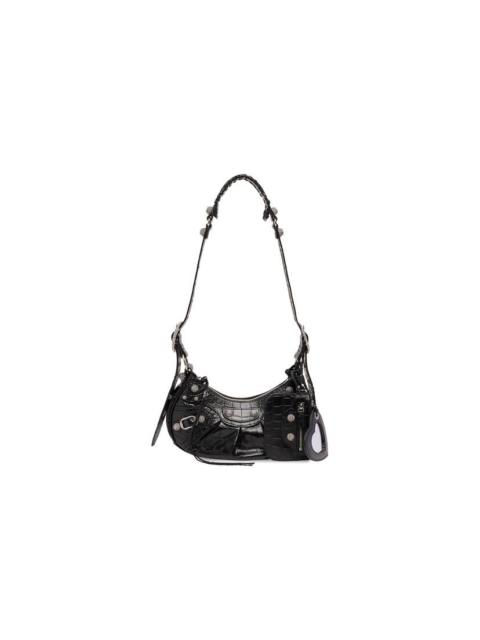Women's Le Cagole Xs Shoulder Bag Crocodile Embossed With Rhinestones in Black