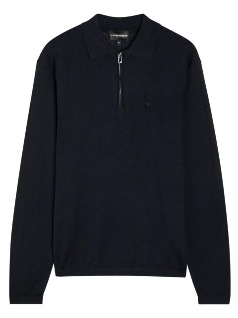 Emporio Armani Logo-embroidered Fine-knit Wool Polo Jumper