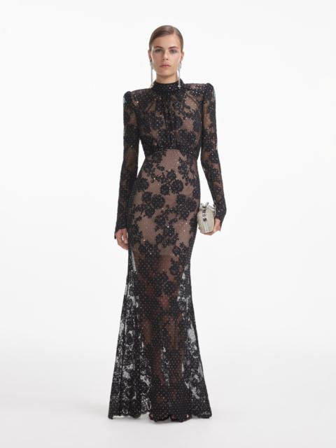 Black Rhinestone Lace Maxi Dress