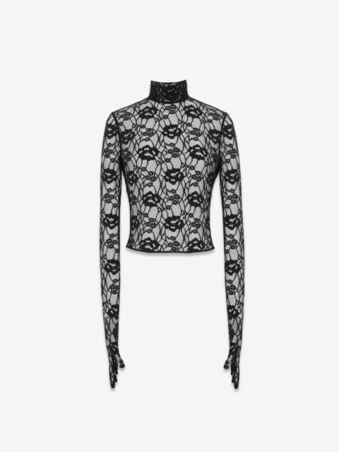 SAINT LAURENT floral-jacquard point d'esprit tulle blouse