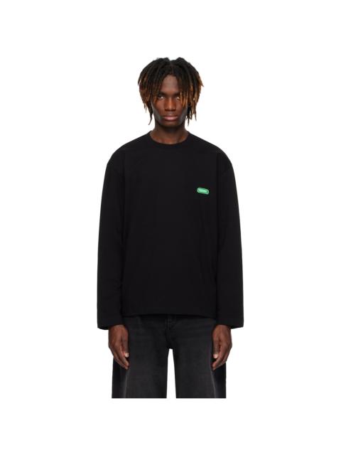 SOLID HOMME Black Crack Back Logo Long Sleeve T-shirt