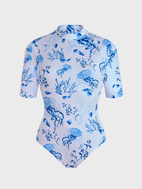 Vilebrequin Women UV Protection One-piece Rashguard Medusa and Shells