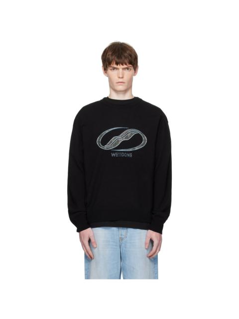 We11done Black Logo Rhinestone Knit Pullover Sweater