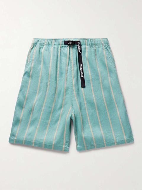 Kapital Phillies Straight-Leg Striped Belted Linen and Cotton-Blend Shorts