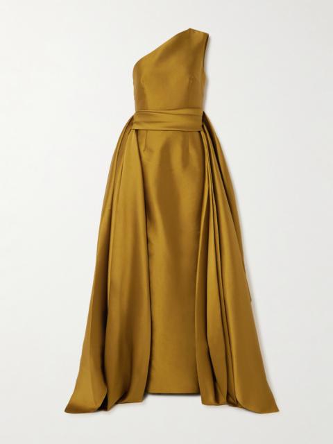 SOLACE LONDON Charo One-shoulder Draped Satin-twill Gown